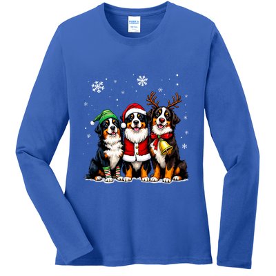 Bernese Mountain Dog Christmas Dogs Funny Santa Reindeer Elf Ladies Long Sleeve Shirt