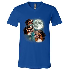 Bernese Mountain Dog Moon 3 Howling Canines Parody Dog V-Neck T-Shirt