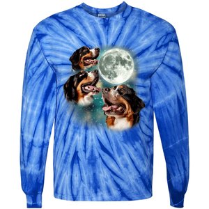 Bernese Mountain Dog Moon 3 Howling Canines Parody Dog Tie-Dye Long Sleeve Shirt