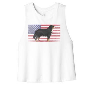 Burnese Mountain Dog 4th Of July American Flag America Usa Gift Women's Racerback Cropped Tank