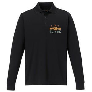 Blow Me Duck Call Waterfowl Hunter Performance Long Sleeve Polo