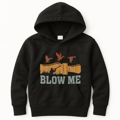 Blow Me Duck Call Waterfowl Hunter Kids Hoodie