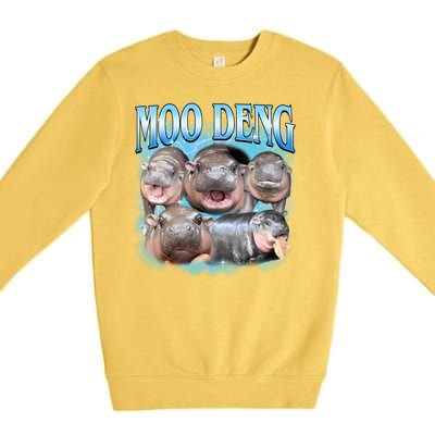 Blue Moo Deng Meme Hippo Funny Premium Crewneck Sweatshirt