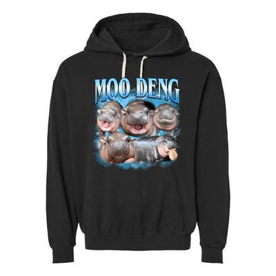 Blue Moo Deng Meme Hippo Funny Garment-Dyed Fleece Hoodie