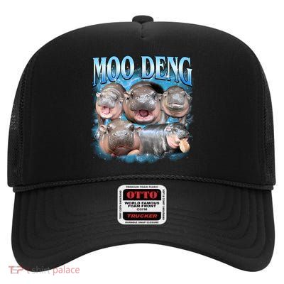 Blue Moo Deng Meme Hippo Funny High Crown Mesh Back Trucker Hat