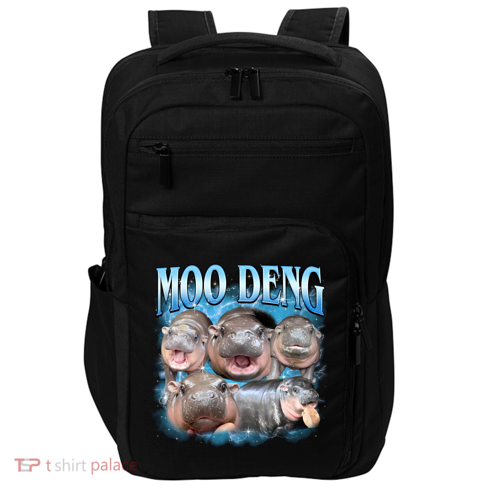 Blue Moo Deng Meme Hippo Funny Impact Tech Backpack