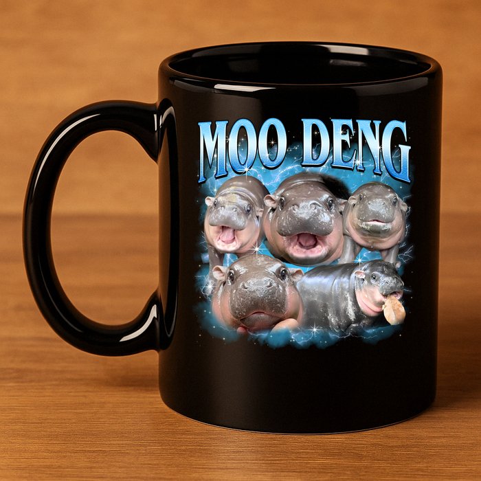 Blue Moo Deng Meme Hippo Funny 11oz C Handle Ceramic Mug