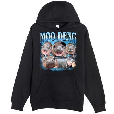 Blue Moo Deng Meme Hippo Funny Premium Pullover Hoodie