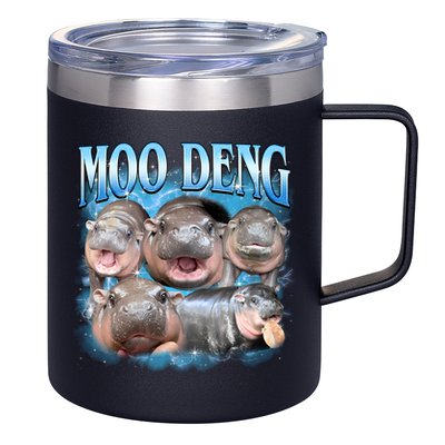 Blue Moo Deng Meme Hippo Funny 12oz Stainless Steel Coffee Mug