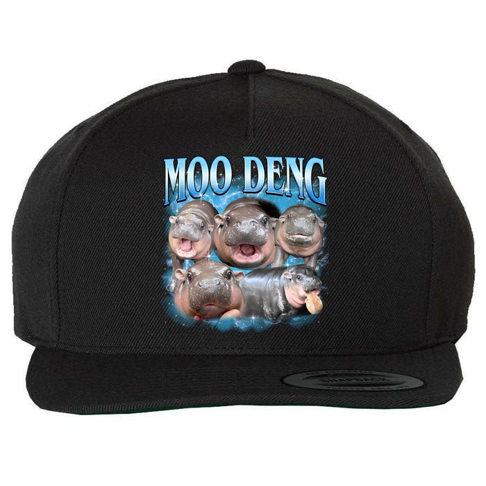 Blue Moo Deng Meme Hippo Funny Wool Snapback Cap
