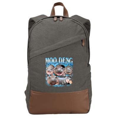 Blue Moo Deng Meme Hippo Funny Cotton Canvas Backpack