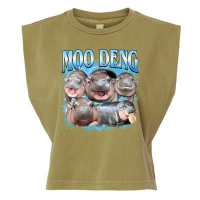 Blue Moo Deng Meme Hippo Funny Garment-Dyed Women's Muscle Tee