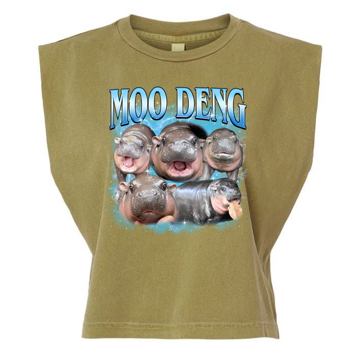 Blue Moo Deng Meme Hippo Funny Garment-Dyed Women's Muscle Tee