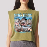 Blue Moo Deng Meme Hippo Funny Garment-Dyed Women's Muscle Tee
