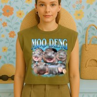 Blue Moo Deng Meme Hippo Funny Garment-Dyed Women's Muscle Tee