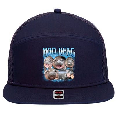 Blue Moo Deng Meme Hippo Funny 7 Panel Mesh Trucker Snapback Hat