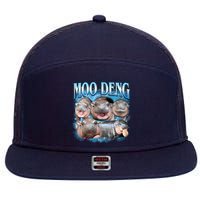 Blue Moo Deng Meme Hippo Funny 7 Panel Mesh Trucker Snapback Hat