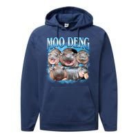 Blue Moo Deng Meme Hippo Funny Performance Fleece Hoodie