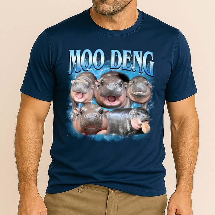 Blue Moo Deng Meme Hippo Funny Performance Shirt