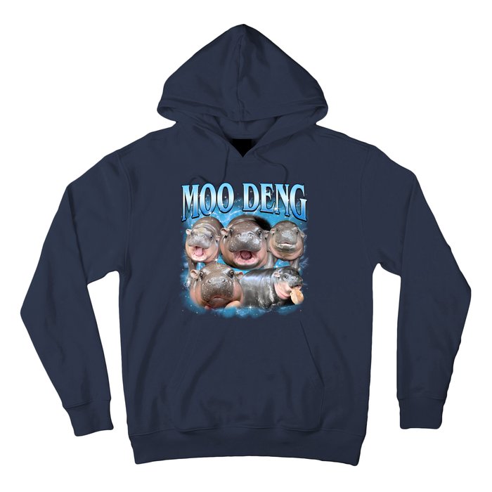 Blue Moo Deng Meme Hippo Funny Hoodie