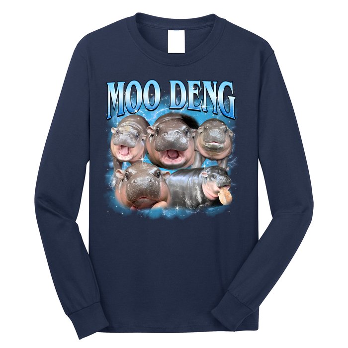 Blue Moo Deng Meme Hippo Funny Long Sleeve Shirt