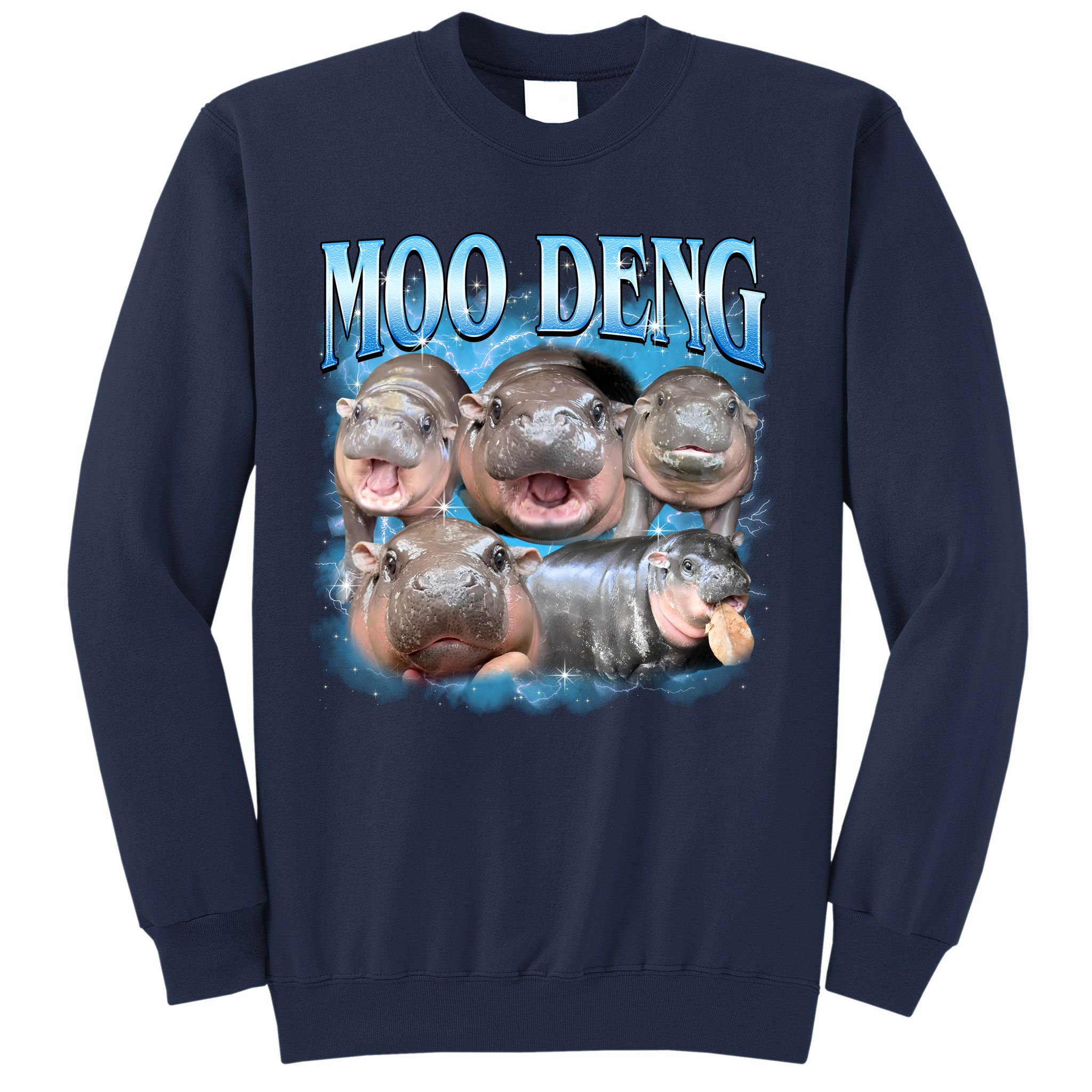 Blue Moo Deng Meme Hippo Funny Sweatshirt