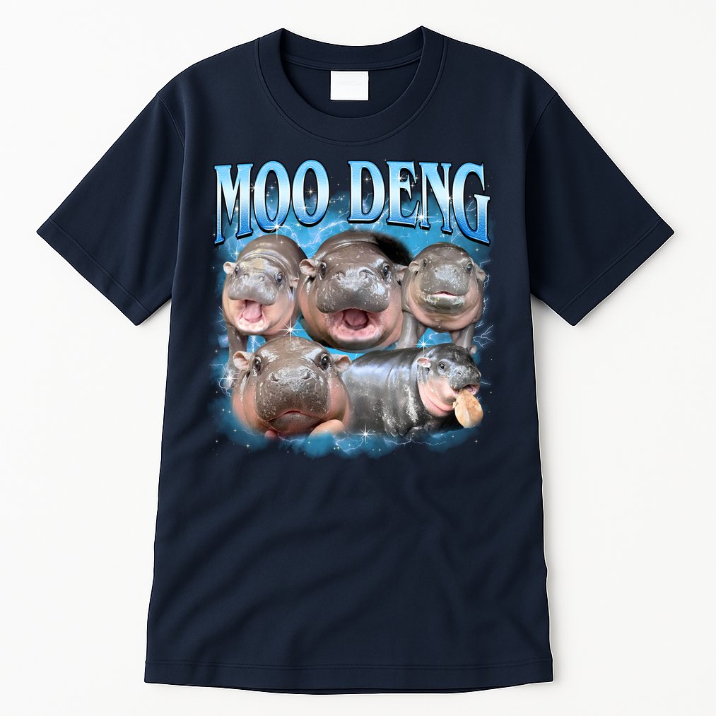 Blue Moo Deng Meme Hippo Funny Tall T-Shirt