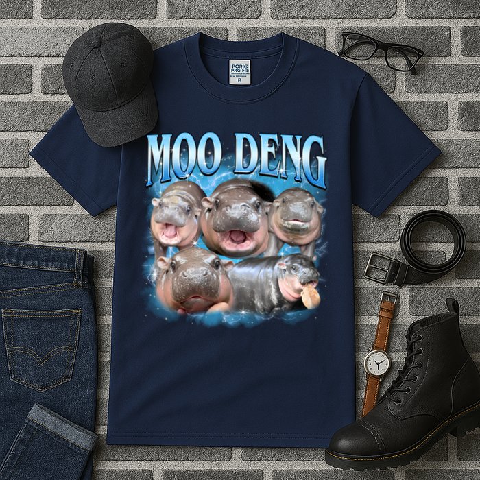 Blue Moo Deng Meme Hippo Funny Tall T-Shirt