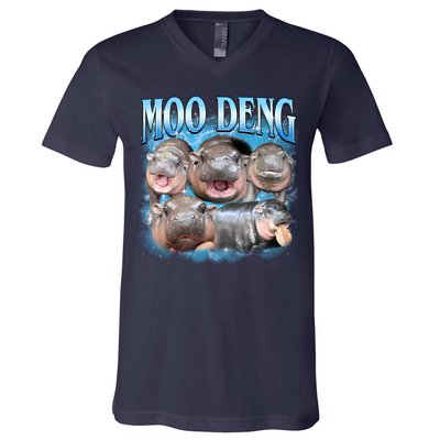Blue Moo Deng Meme Hippo Funny V-Neck T-Shirt