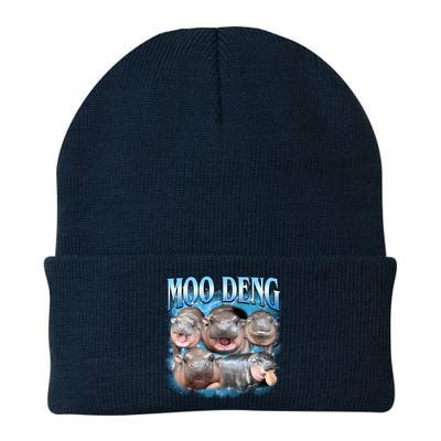 Blue Moo Deng Meme Hippo Funny Knit Cap Winter Beanie