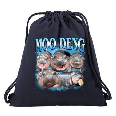 Blue Moo Deng Meme Hippo Funny Drawstring Bag