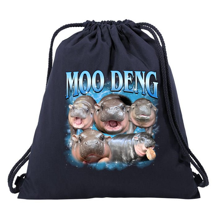 Blue Moo Deng Meme Hippo Funny Drawstring Bag