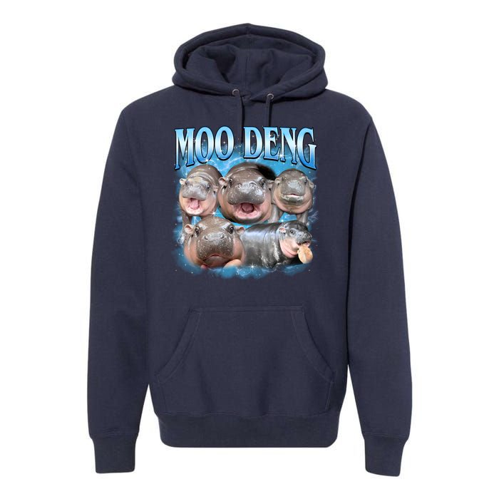 Blue Moo Deng Meme Hippo Funny Premium Hoodie