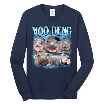 Blue Moo Deng Meme Hippo Funny Tall Long Sleeve T-Shirt