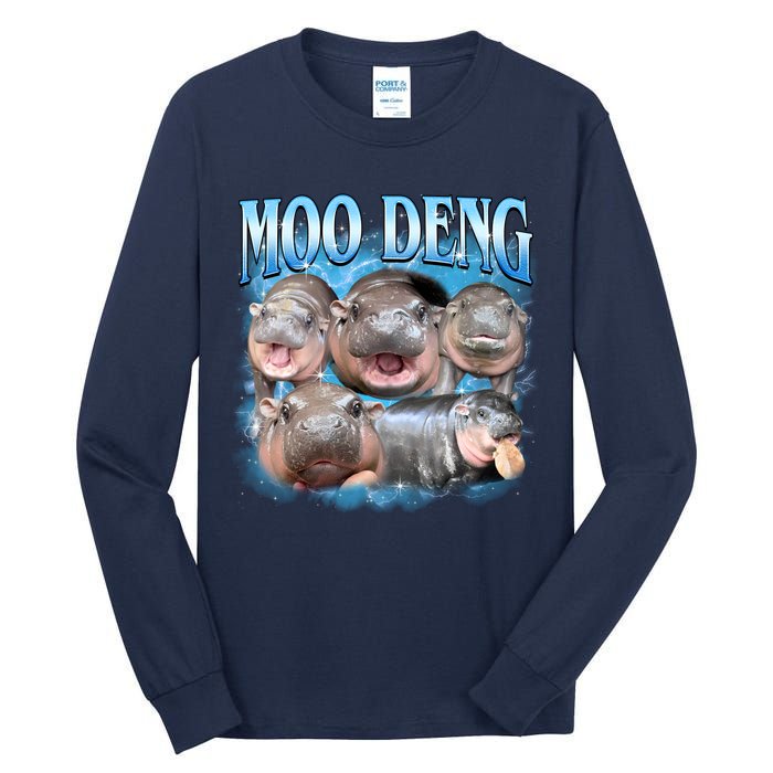 Blue Moo Deng Meme Hippo Funny Tall Long Sleeve T-Shirt