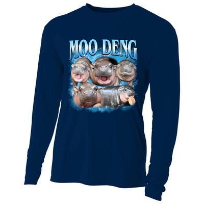 Blue Moo Deng Meme Hippo Funny Cooling Performance Long Sleeve Crew