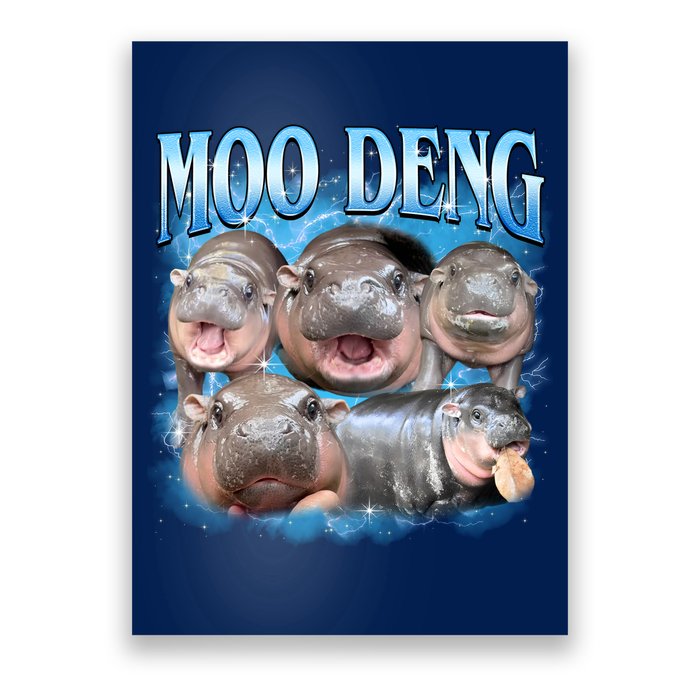 Blue Moo Deng Meme Hippo Funny Poster