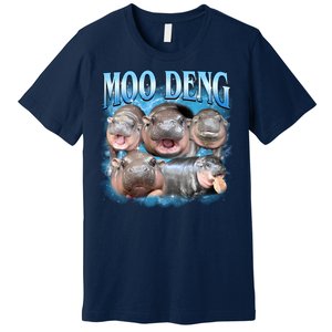 Blue Moo Deng Meme Hippo Funny Premium T-Shirt