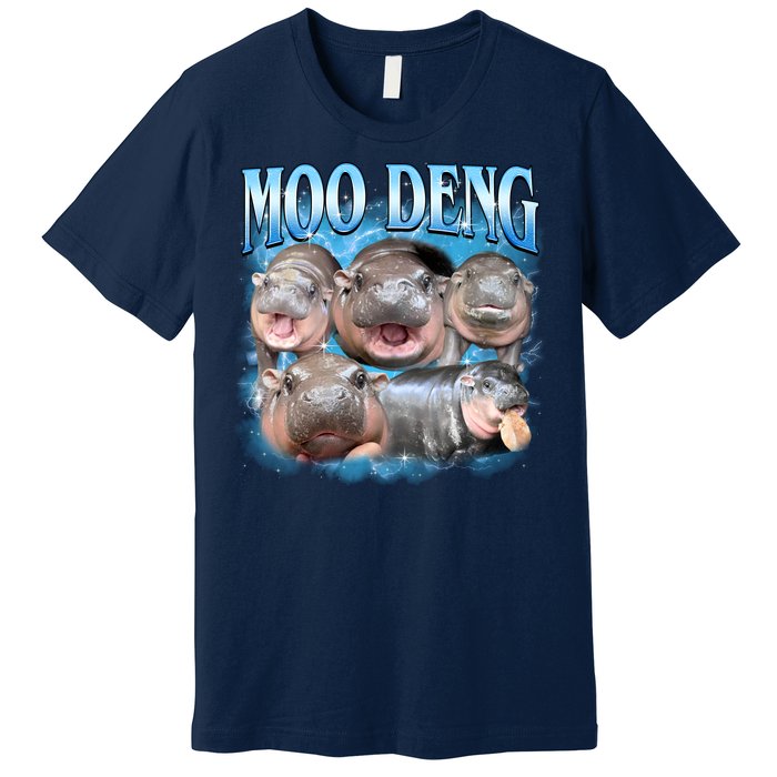 Blue Moo Deng Meme Hippo Funny Premium T-Shirt