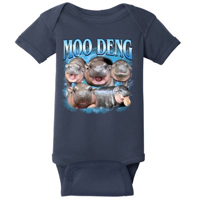 Blue Moo Deng Meme Hippo Funny Baby Bodysuit