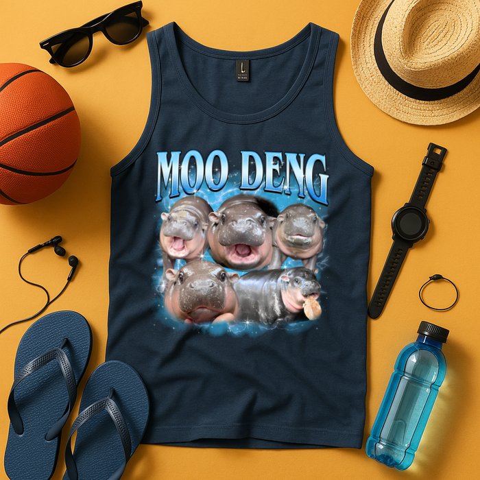 Blue Moo Deng Meme Hippo Funny Tank Top