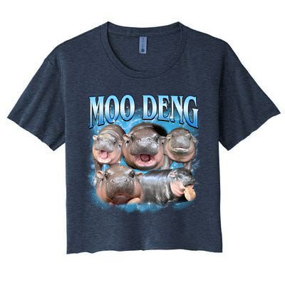 Blue Moo Deng Meme Hippo Funny Crop Top