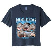 Blue Moo Deng Meme Hippo Funny Crop Top