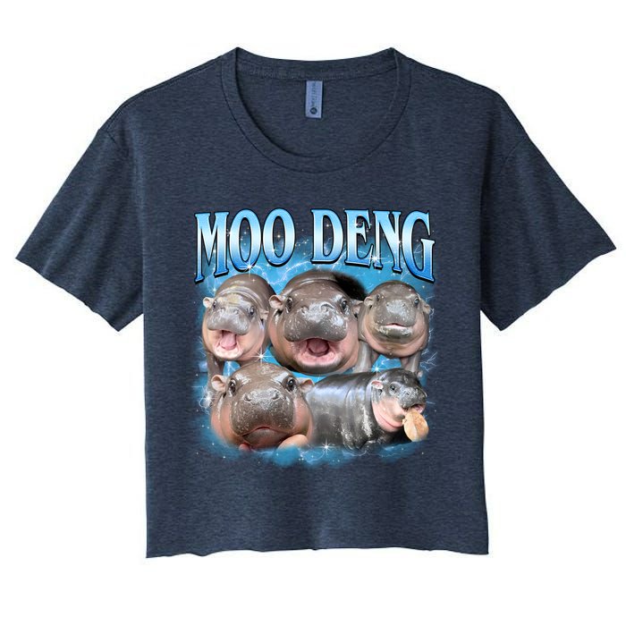 Blue Moo Deng Meme Hippo Funny Crop Top