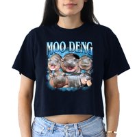 Blue Moo Deng Meme Hippo Funny Crop Top