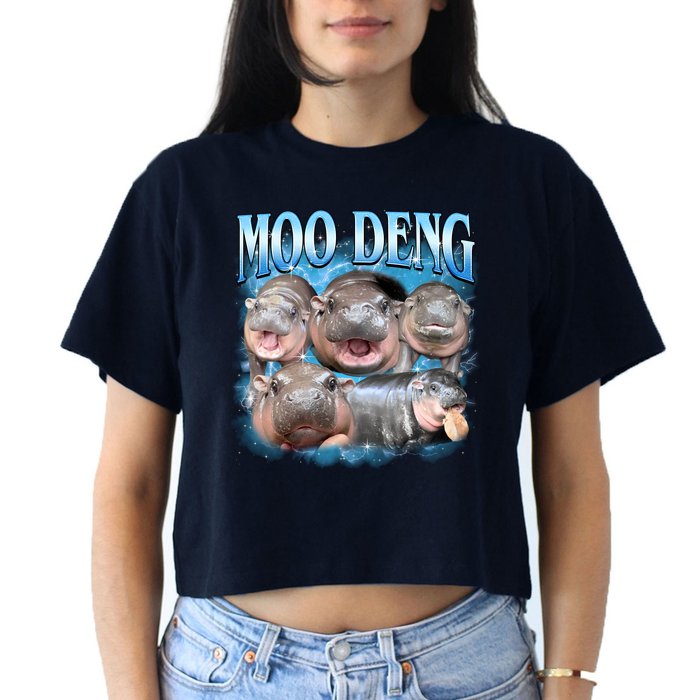 Blue Moo Deng Meme Hippo Funny Crop Top