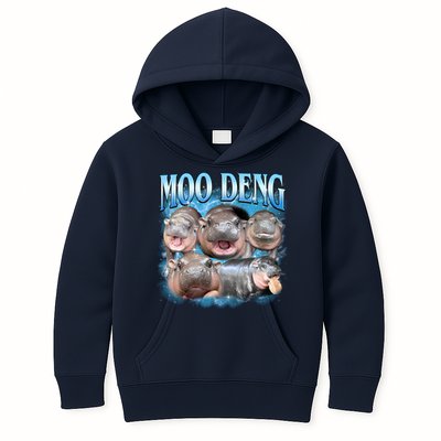 Blue Moo Deng Meme Hippo Funny Kids Hoodie