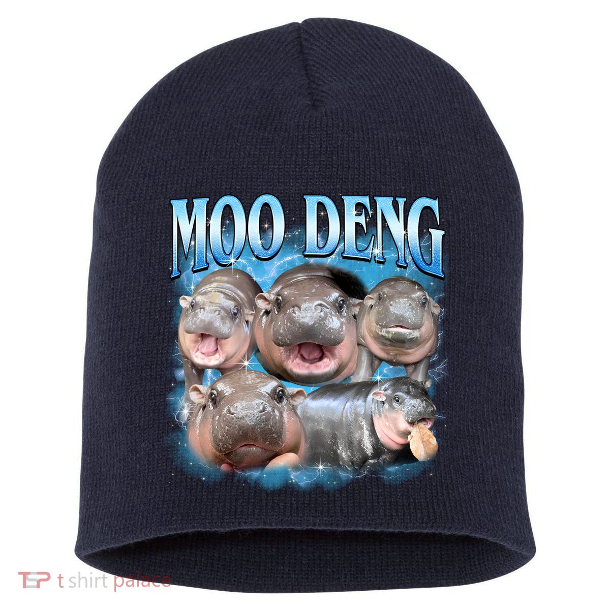 Blue Moo Deng Meme Hippo Funny Short Acrylic Beanie