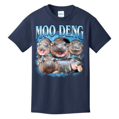 Blue Moo Deng Meme Hippo Funny Kids T-Shirt