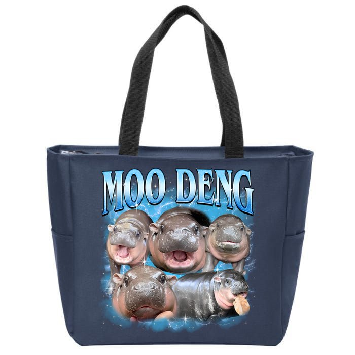 Blue Moo Deng Meme Hippo Funny Zip Tote Bag
